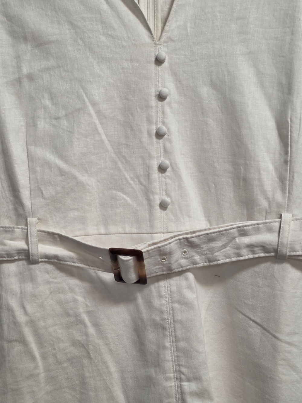 Banana Republic Off White Sleeveless Button-Front Linen Blend Dress with Belt - Picture 3 of 13